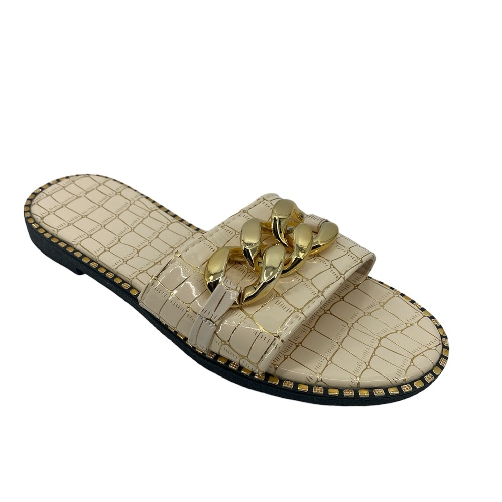 PAOTMBU Beige Geometric Chain-Top Slide Size 8